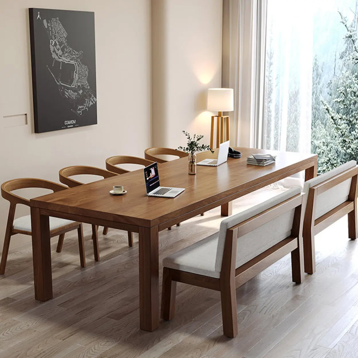 Brown Rectangular Writing Desk for Eight — Table Only
