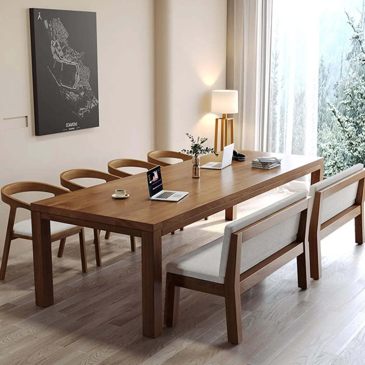 Brown Rectangular Writing Desk for Eight — Table Only