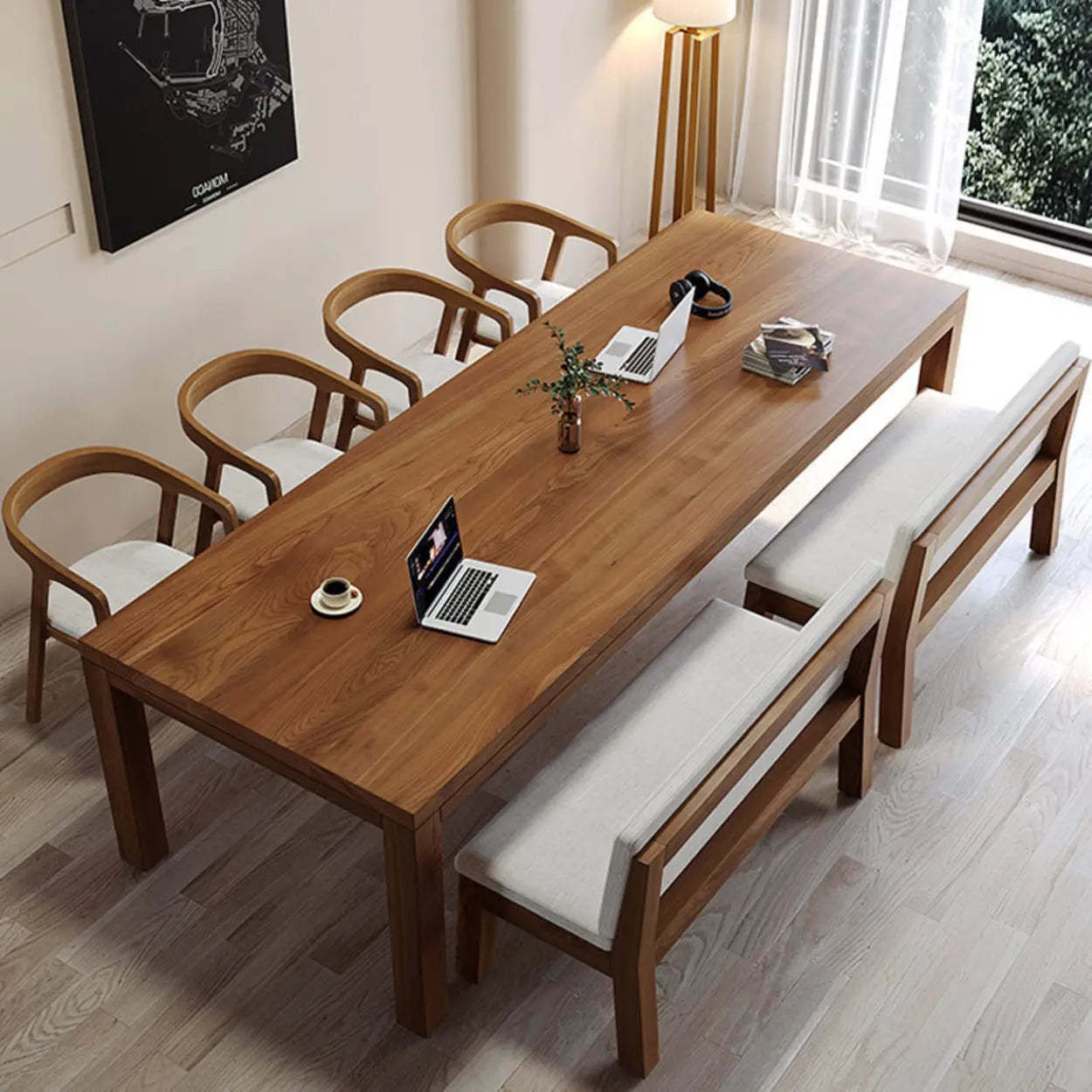 Brown Rectangular Writing Desk for Eight — Table Only