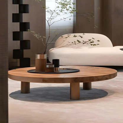 Lighom round three-leg wood coffee tables for living room — 39.5"L x 39.5"W x 16"H