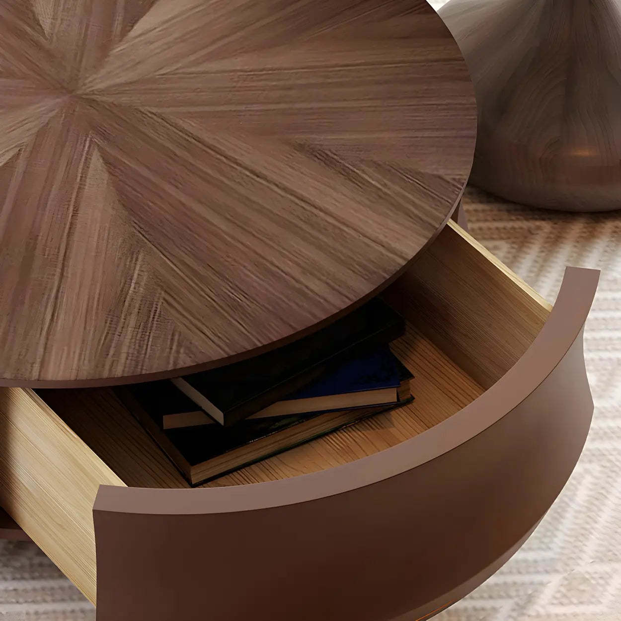 Brown Wood Texture Round Storage Coffee Table