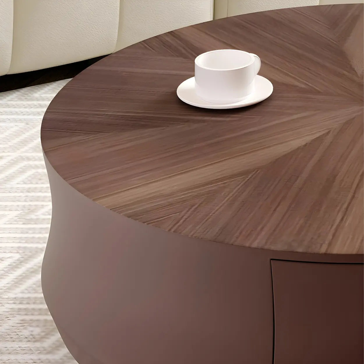 Brown Wood Texture Round Storage Coffee Table