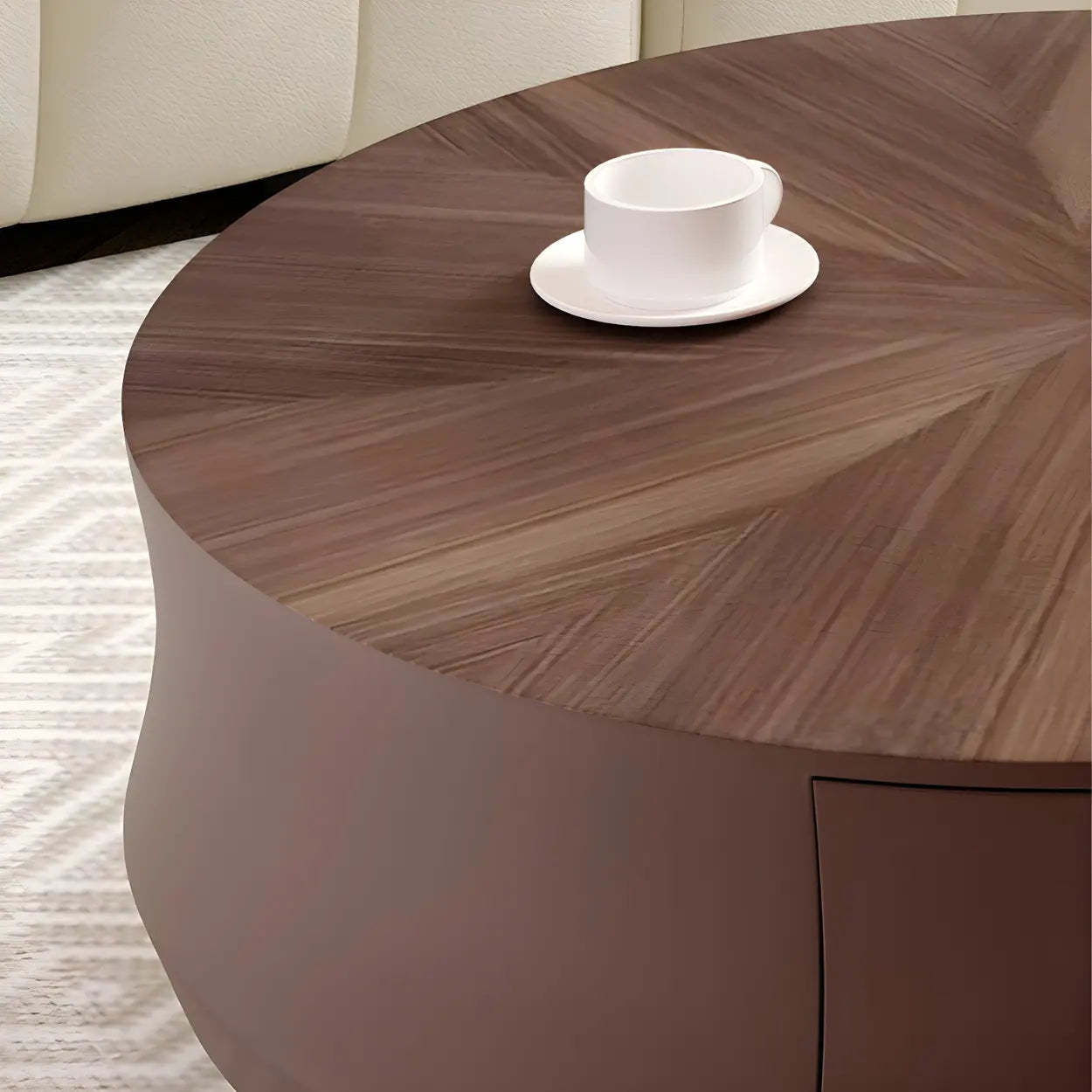 Brown Wood Texture Round Storage Coffee Table