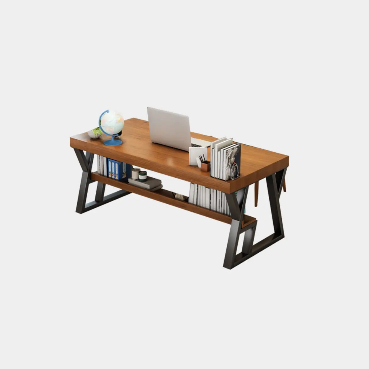 Brown Wood Writing Desk with Shelves and Drawers — Without Drawers / Table Only