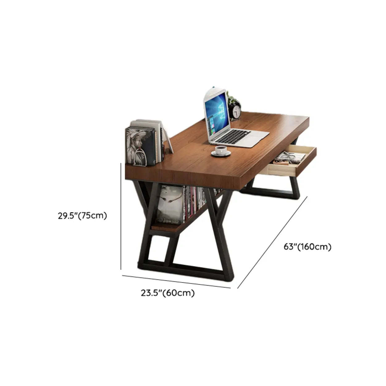 Brown Wood Writing Desk with Shelves and Drawers