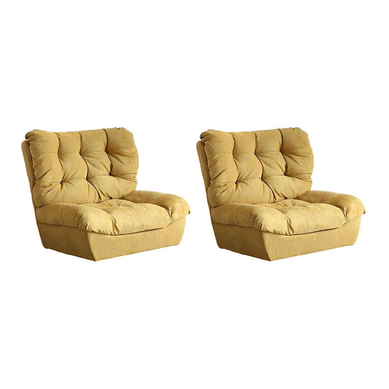 Brown Yellow Tufted Back Armless Wood Side Chair — Light Green / 1 Piece