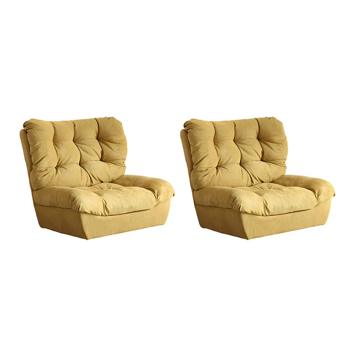 Brown Yellow Tufted Back Armless Wood Side Chair — Light Green / 1 Piece
