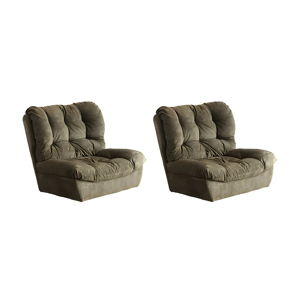 Brown Yellow Tufted Back Armless Wood Side Chair