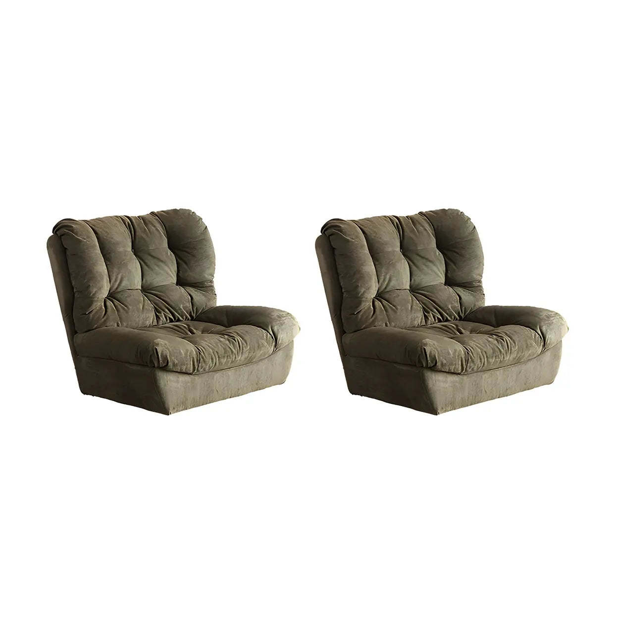 Brown Yellow Tufted Back Armless Wood Side Chair