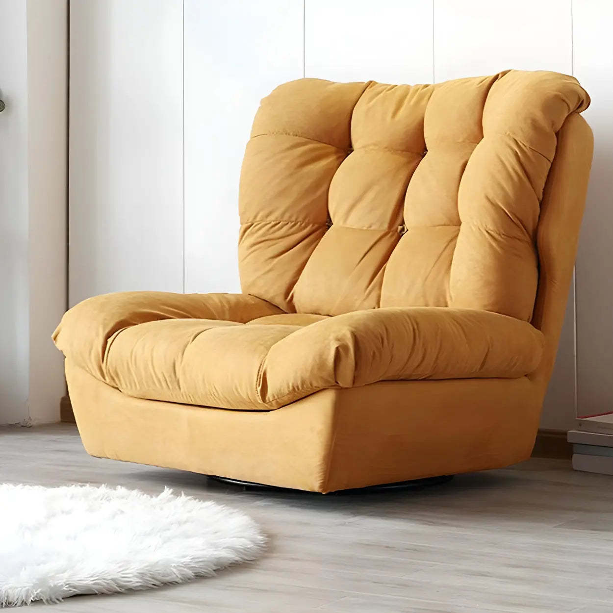 Brown Yellow Tufted Back Armless Wood Side Chair — Off-White / 1 Piece