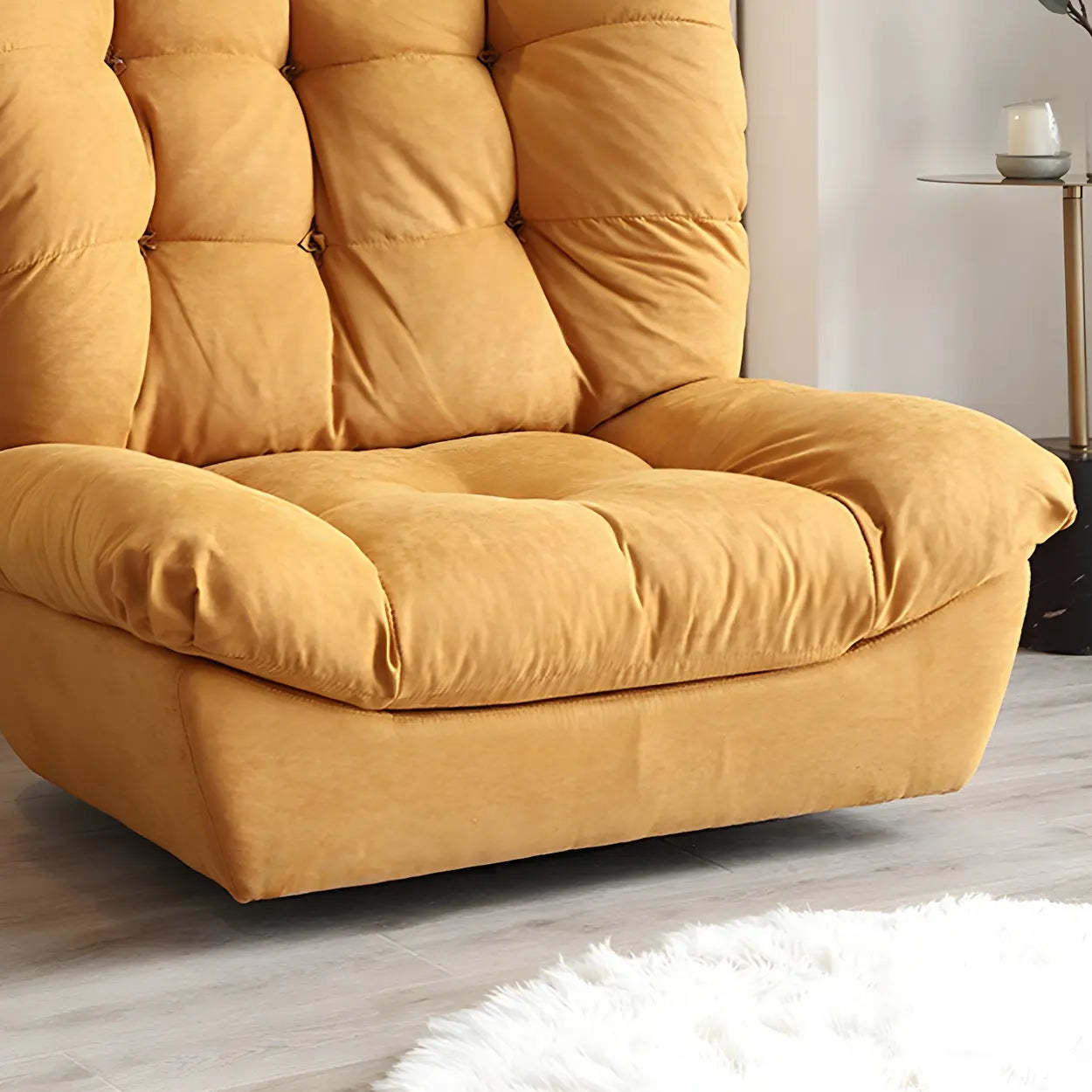 Brown Yellow Tufted Back Armless Wood Side Chair