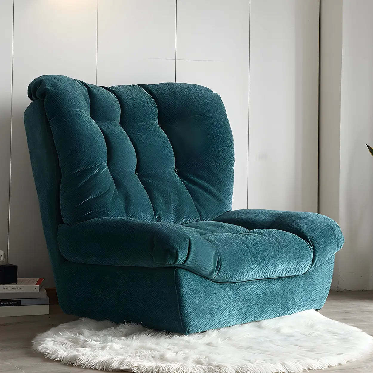 Brown Yellow Tufted Back Armless Wood Side Chair