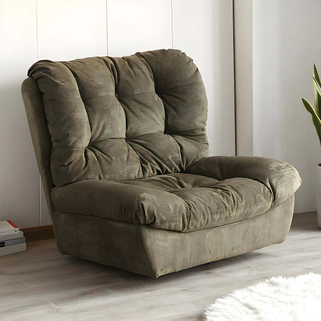 Brown Yellow Tufted Back Armless Wood Side Chair — Off-White / 2 Piece Set