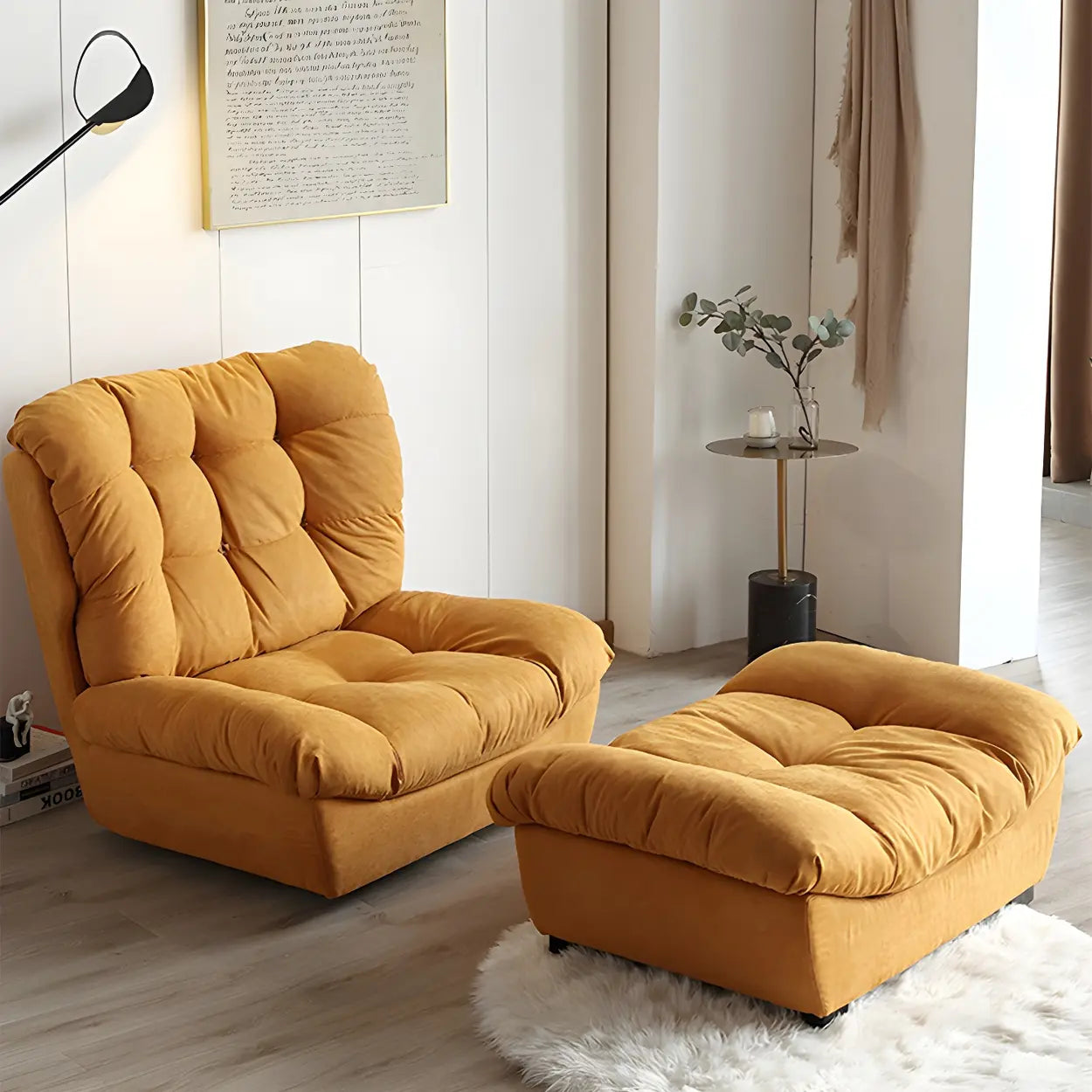 Brown Yellow Tufted Back Armless Wood Side Chair — Yellow / 1 Piece