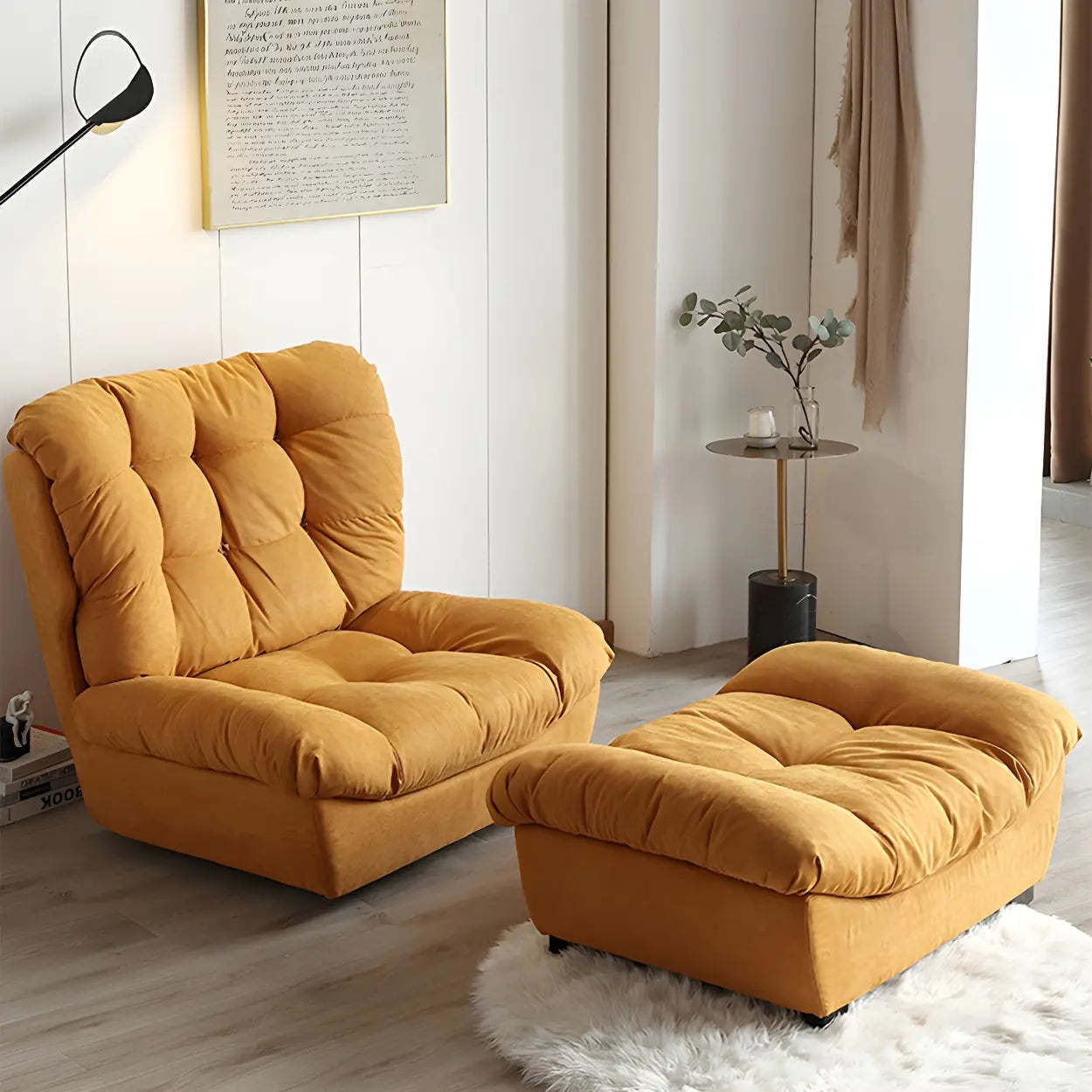 Brown Yellow Tufted Back Armless Wood Side Chair — Yellow / 1 Piece