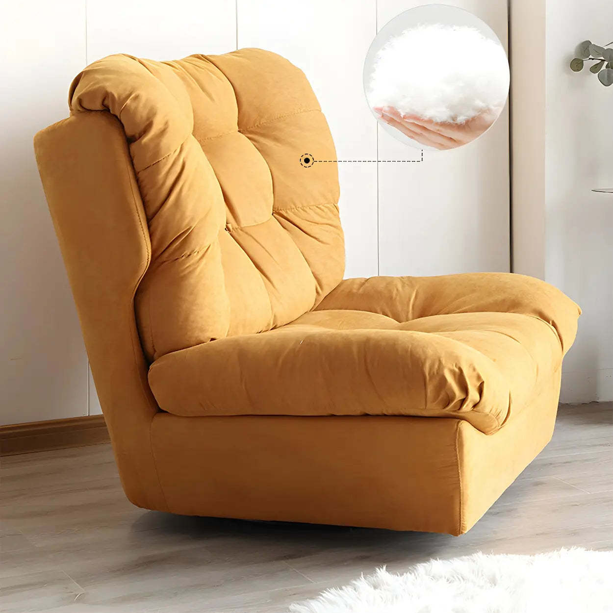 Brown Yellow Tufted Back Armless Wood Side Chair — Brown/ Yellow / 1 Piece
