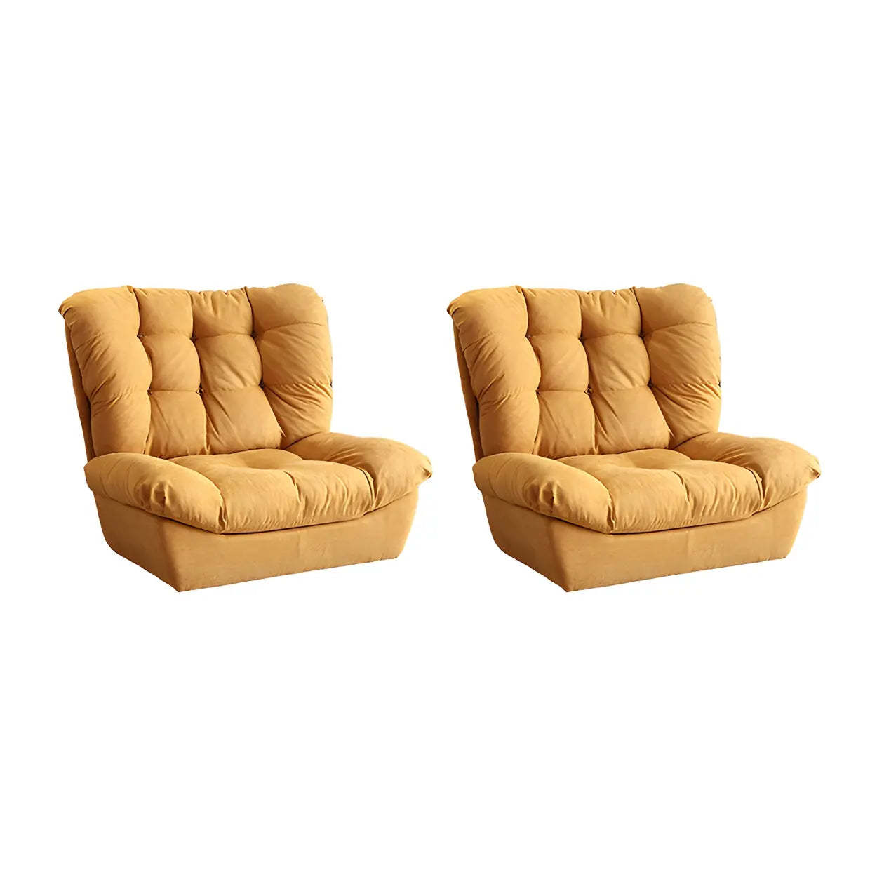 Brown Yellow Tufted Back Armless Wood Side Chair — Blue / 2 Piece Set
