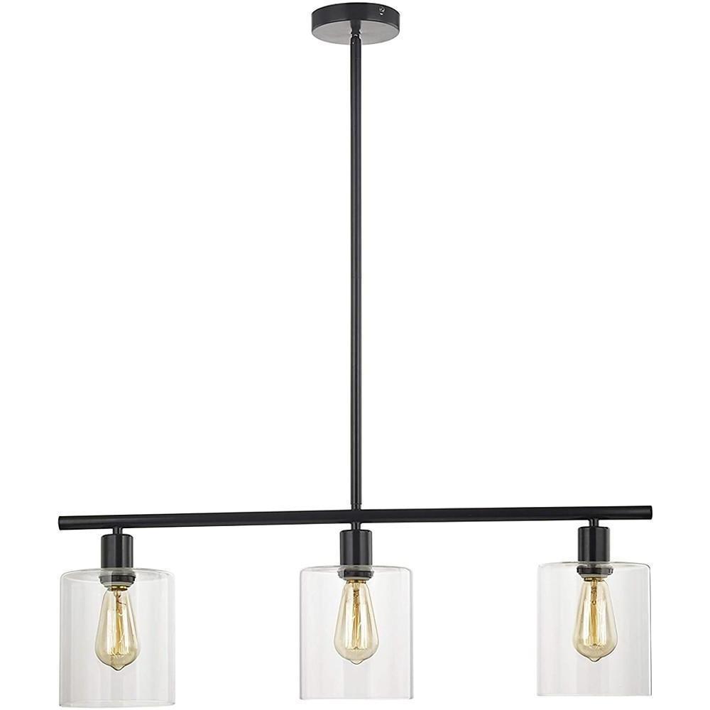 Industrial linear 3-lantern gray metal pendant lighting — Matte Black