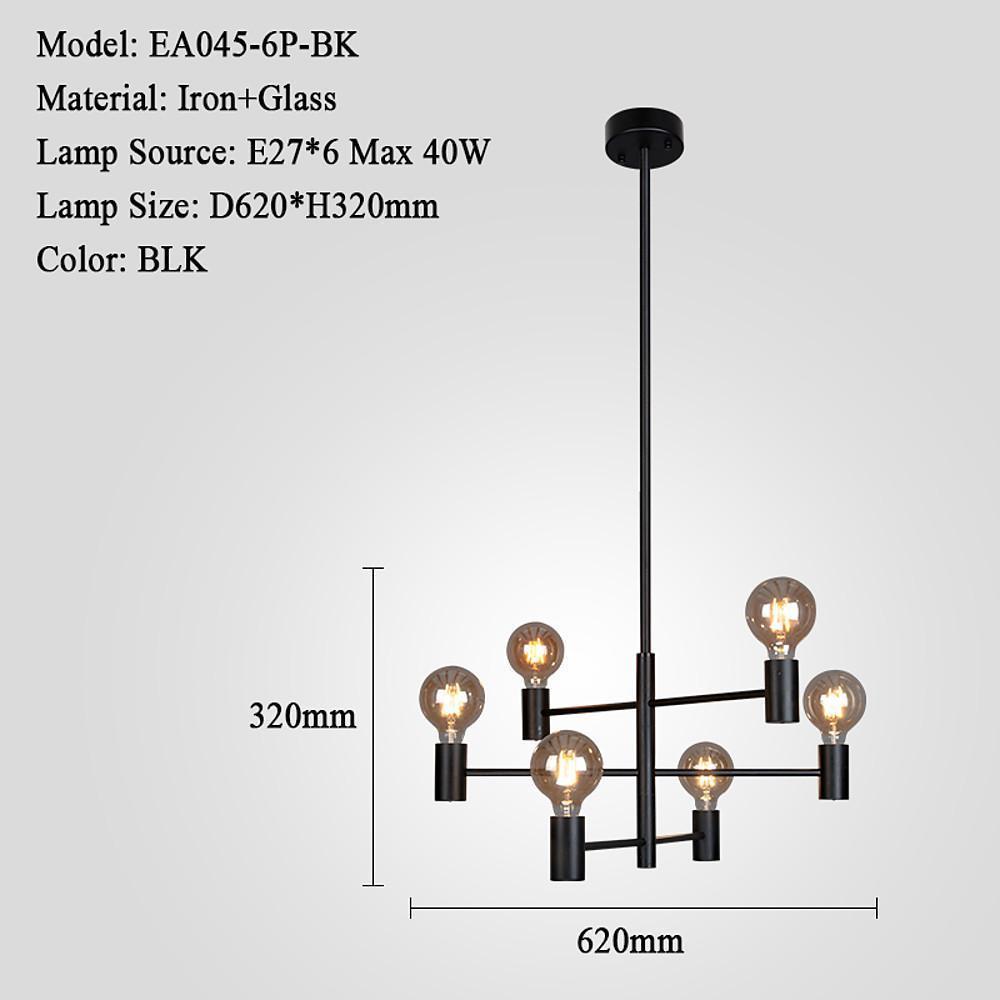 Nordic Style Black Sputnik Chandelier Industrial Mini Chandelier 6 Bulbs-Lighom