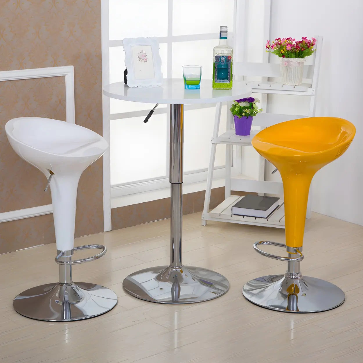 Adjustable Swivel Pedestal Bar Stool with Chrome Base
