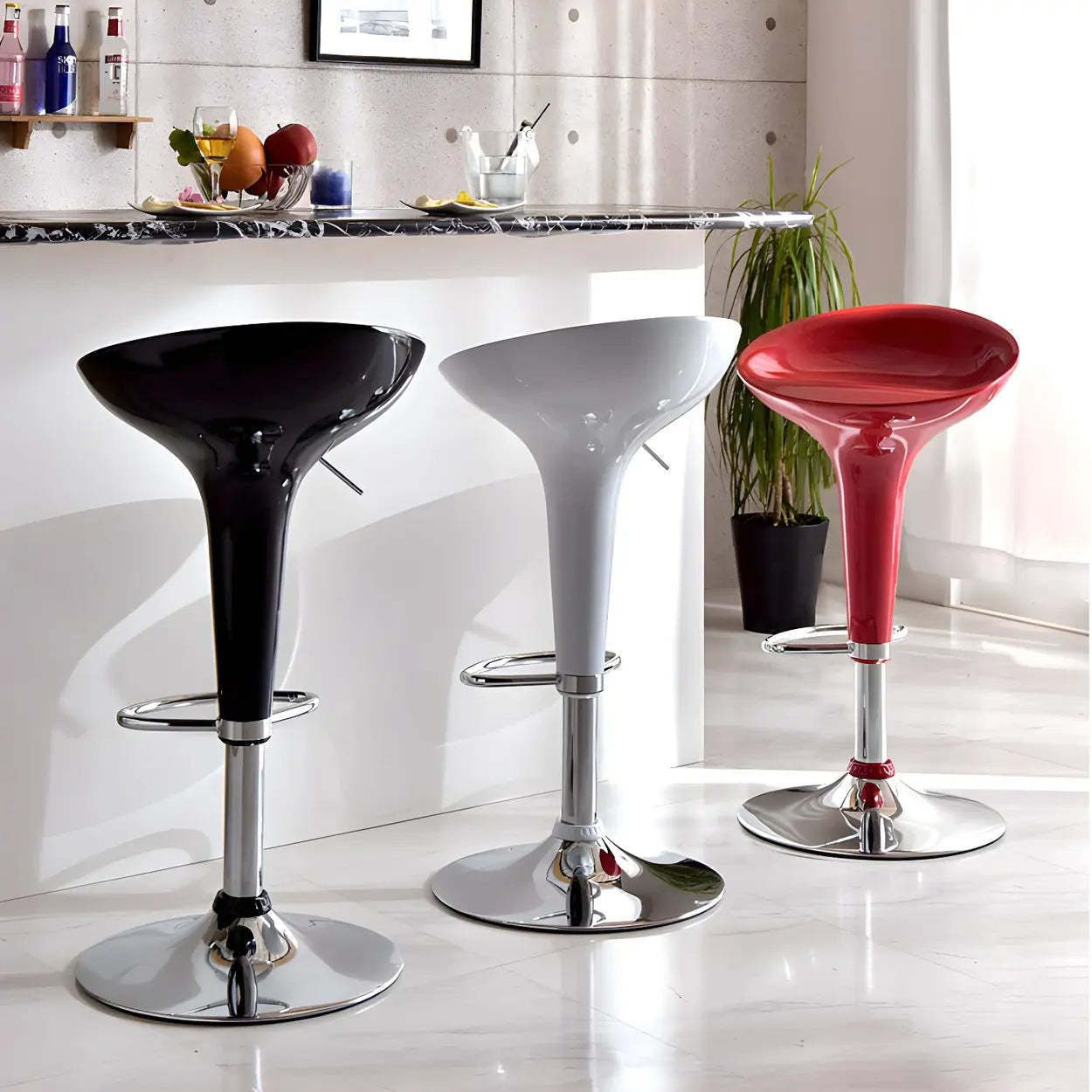 Adjustable Swivel Pedestal Bar Stool with Chrome Base