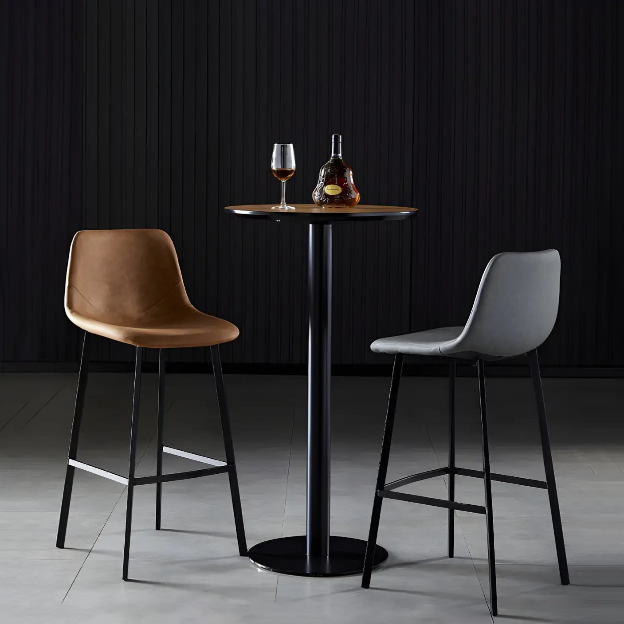Leather Bucket Iron Bar Stool