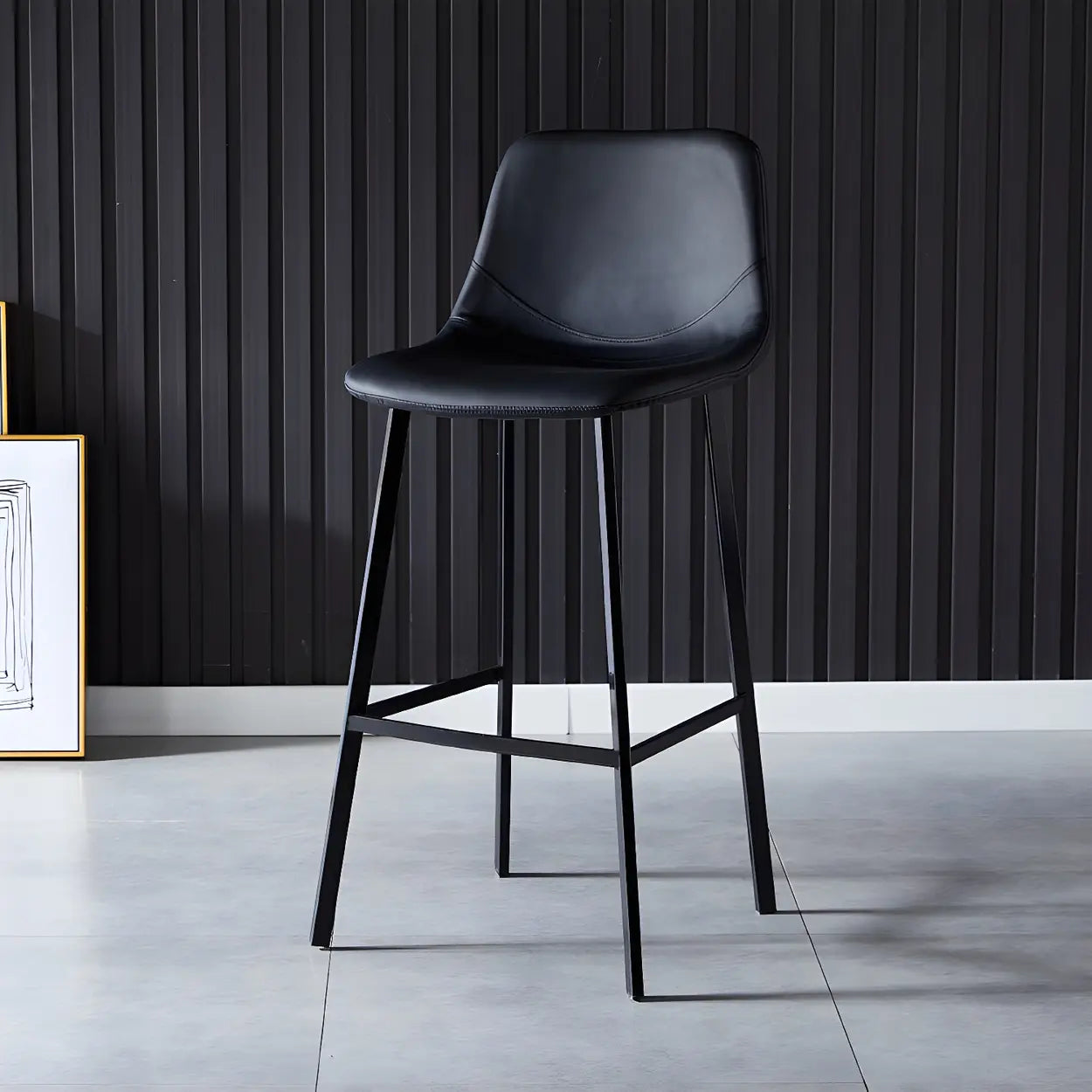 Leather Bucket Iron Bar Stool — 1 Piece / Blue