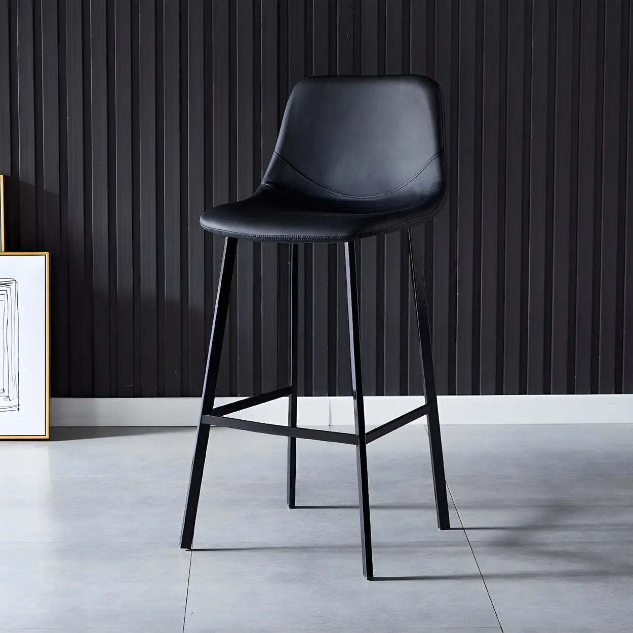 Leather Bucket Iron Bar Stool — 1 Piece / Blue