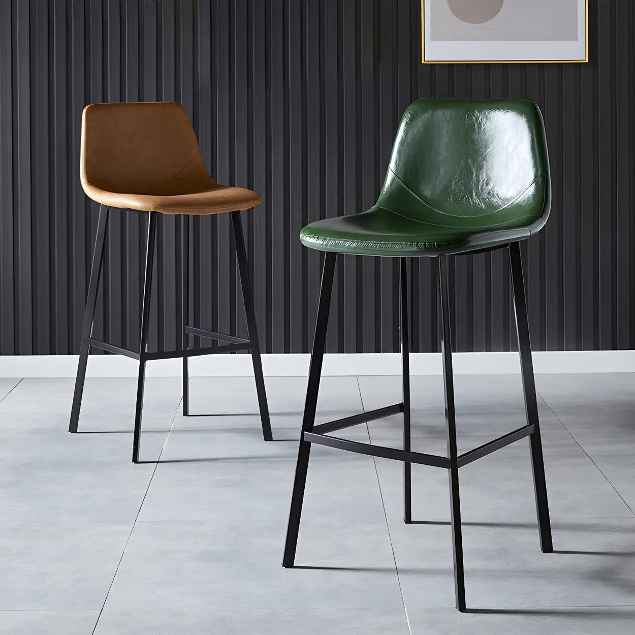 Leather Bucket Iron Bar Stool