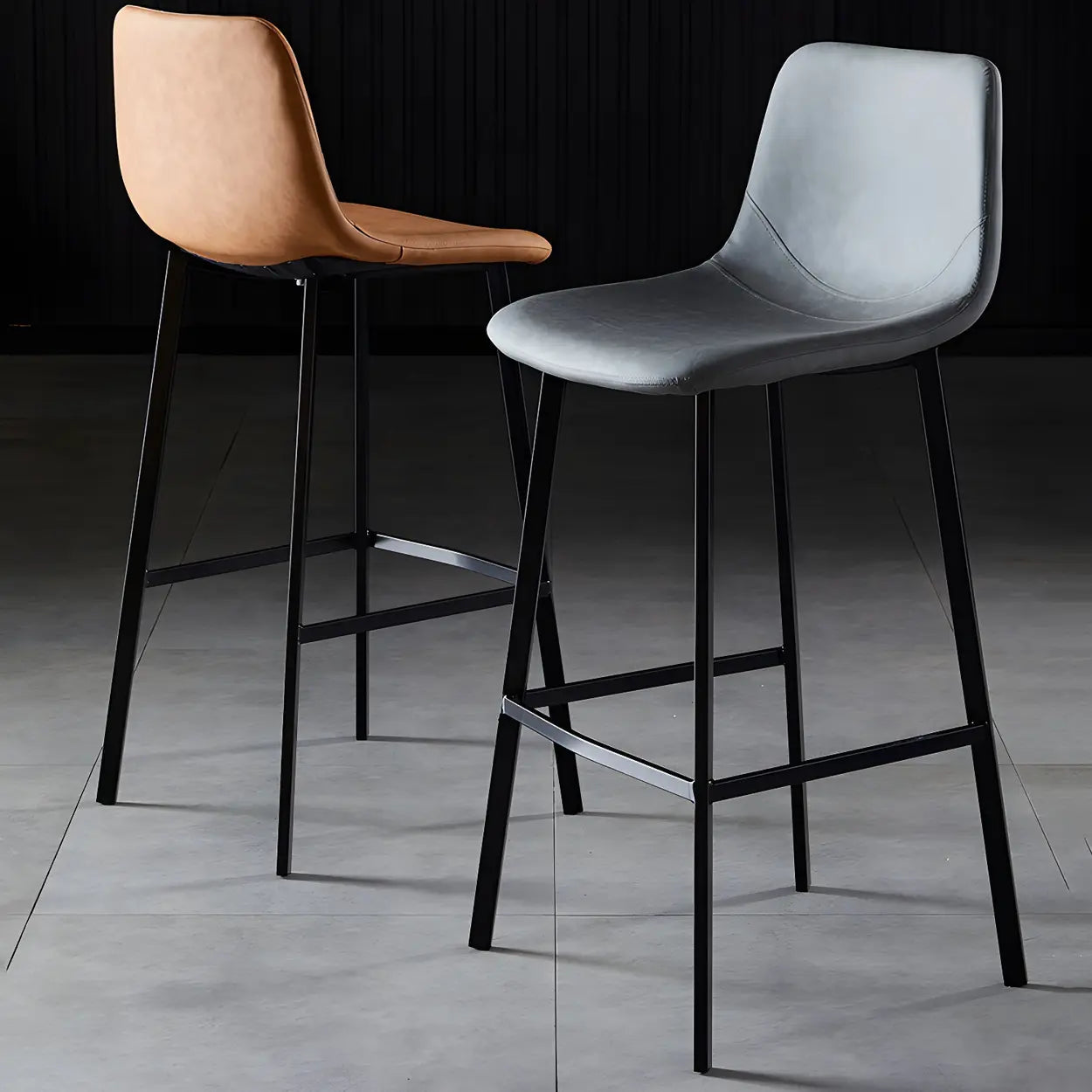 Leather Bucket Iron Bar Stool