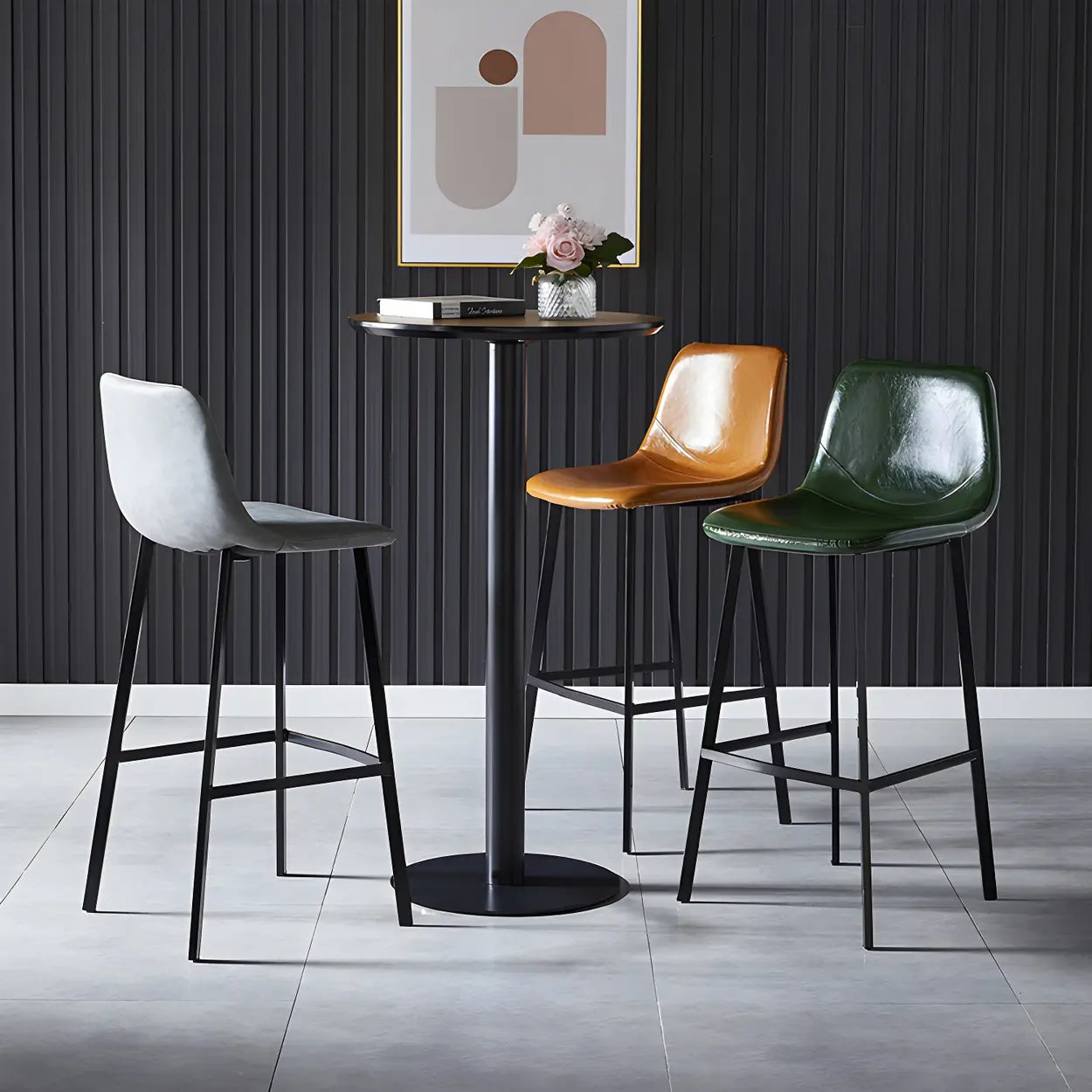 Leather Bucket Iron Bar Stool