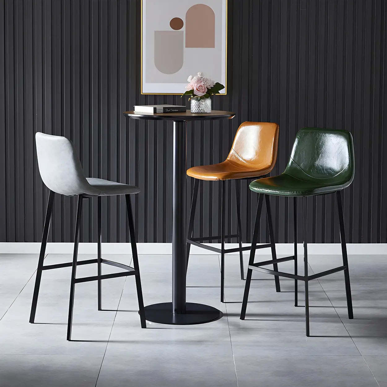 Leather Bucket Iron Bar Stool