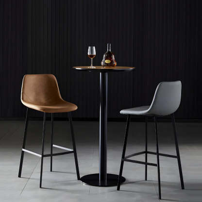 Leather Bucket Iron Bar Stool — 1 Piece / Black