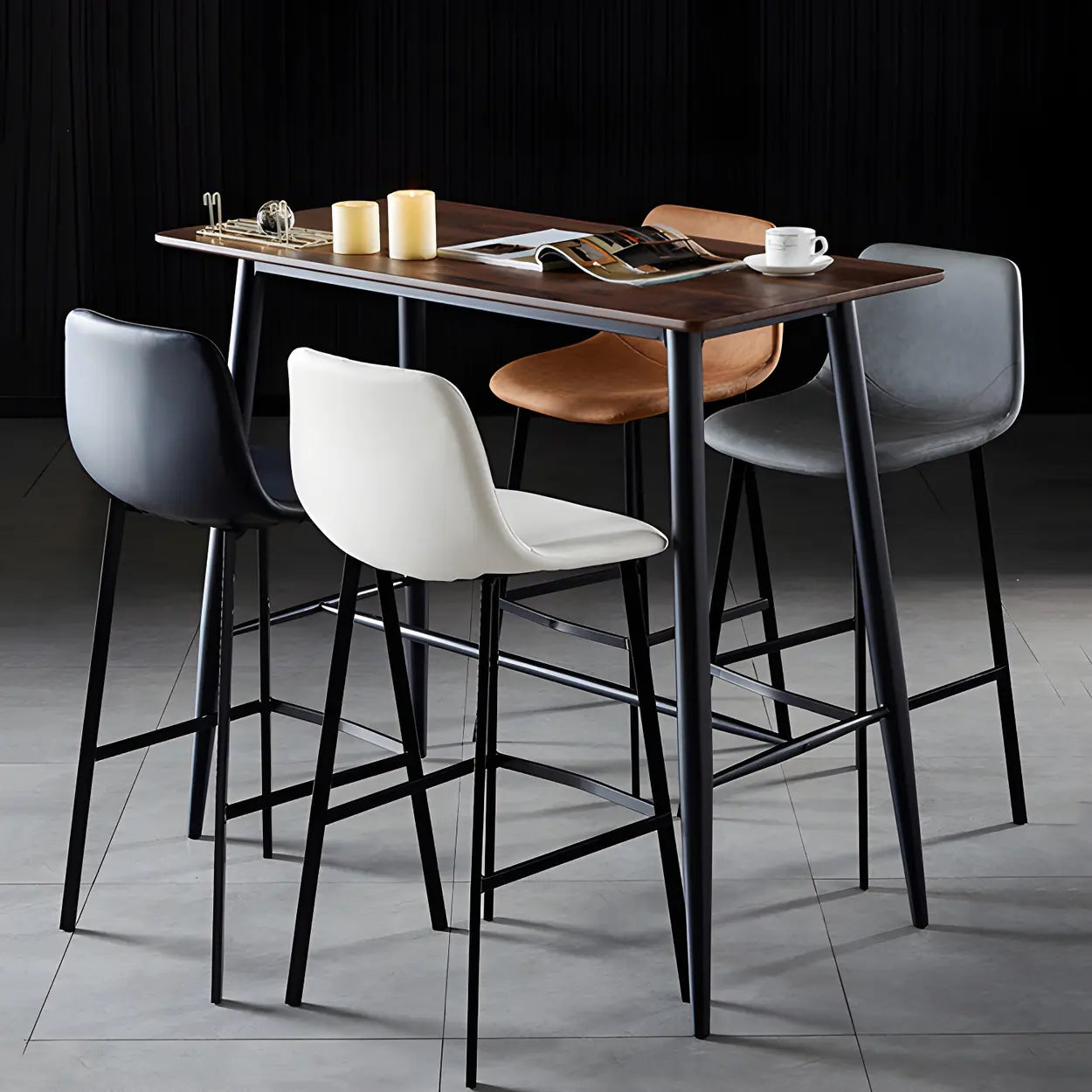 Leather Bucket Iron Bar Stool