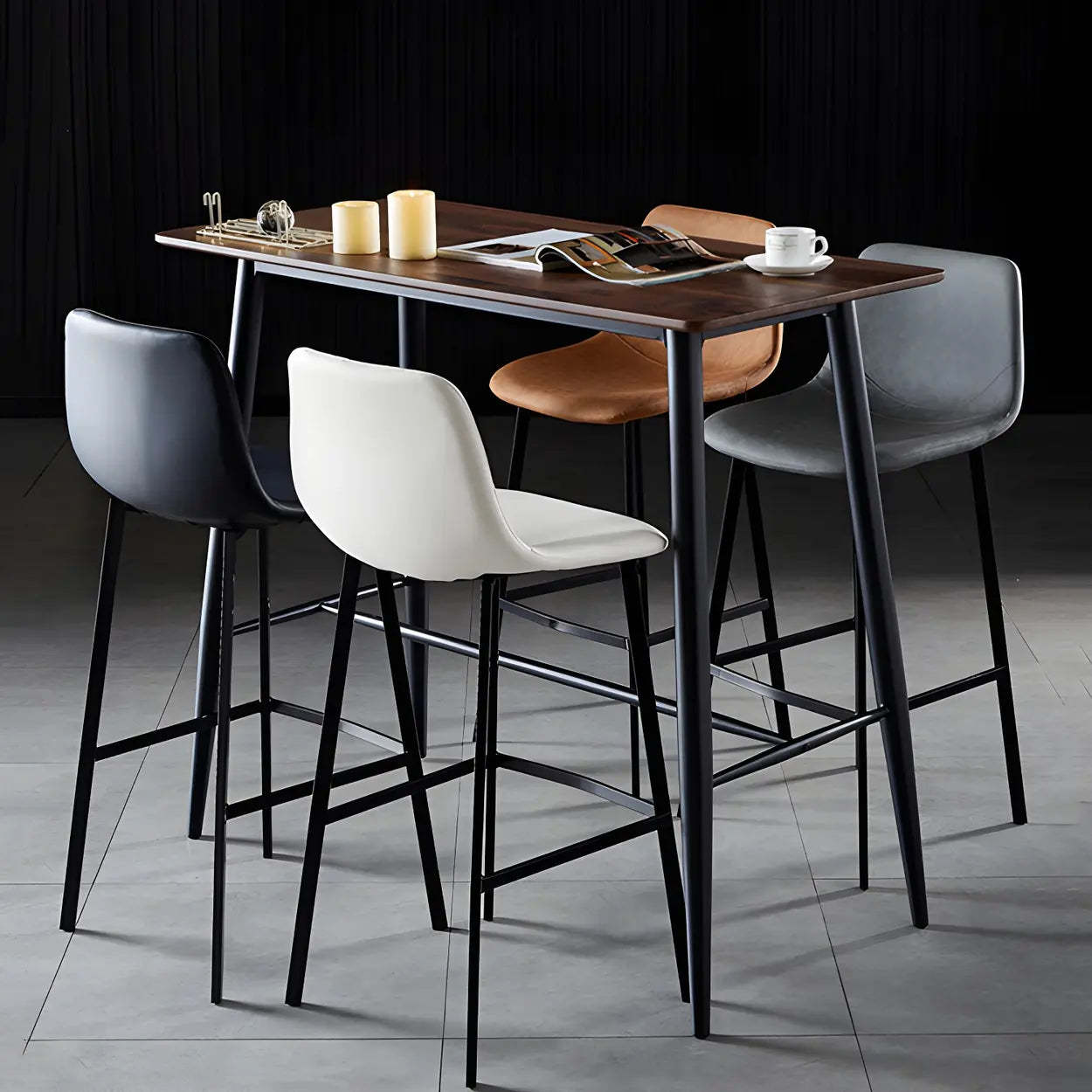 Leather Bucket Iron Bar Stool