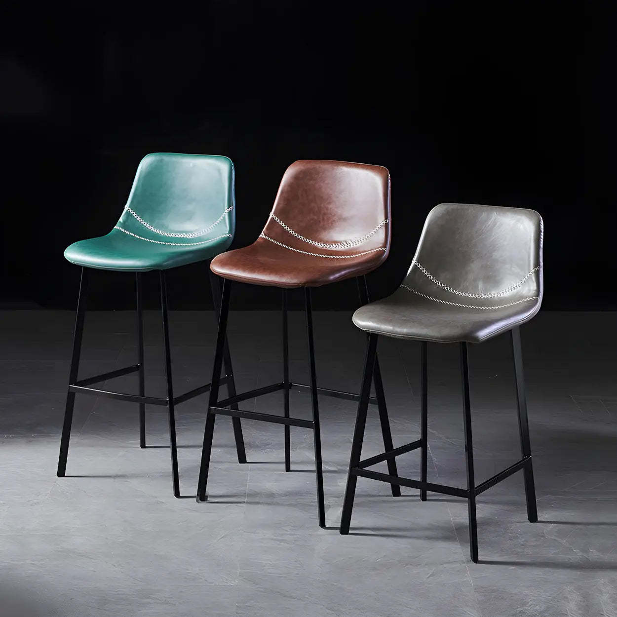 Leather Bucket Iron Bar Stool