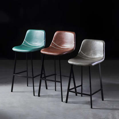 Leather Bucket Iron Bar Stool