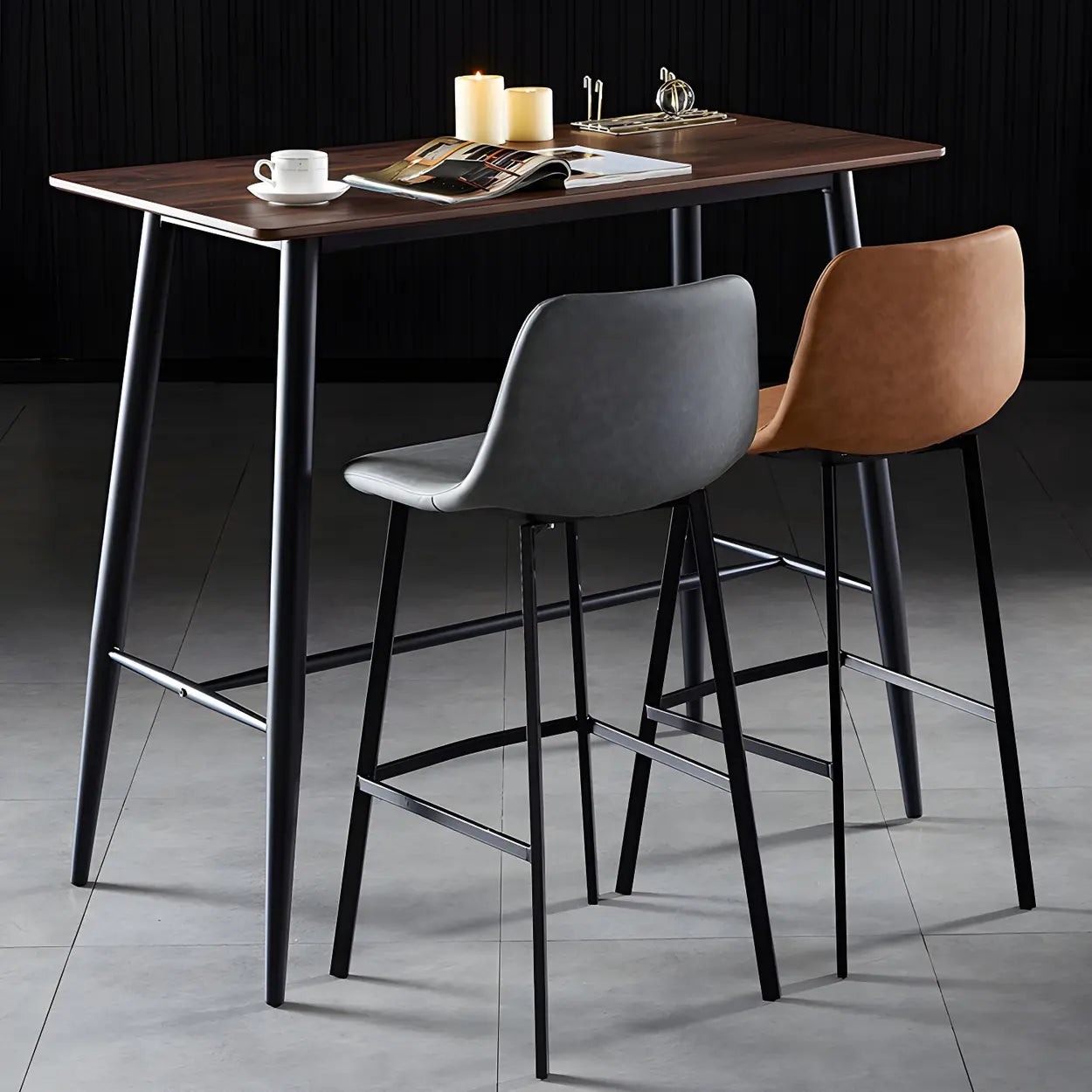 Leather Bucket Iron Bar Stool