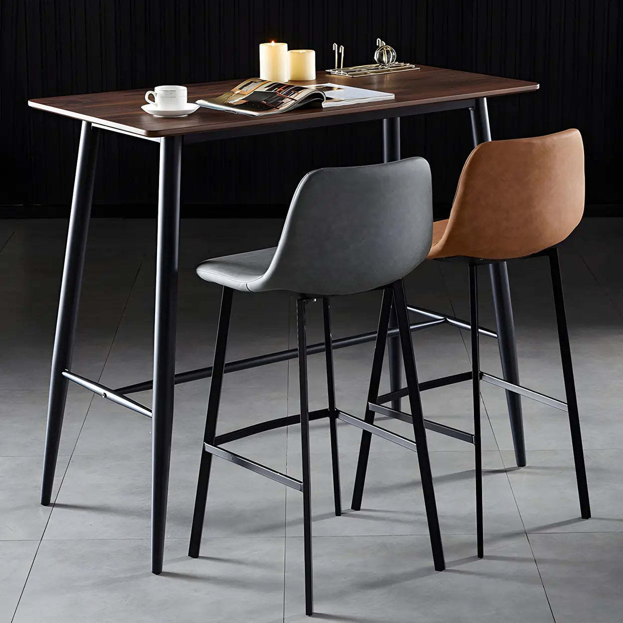 Leather Bucket Iron Bar Stool