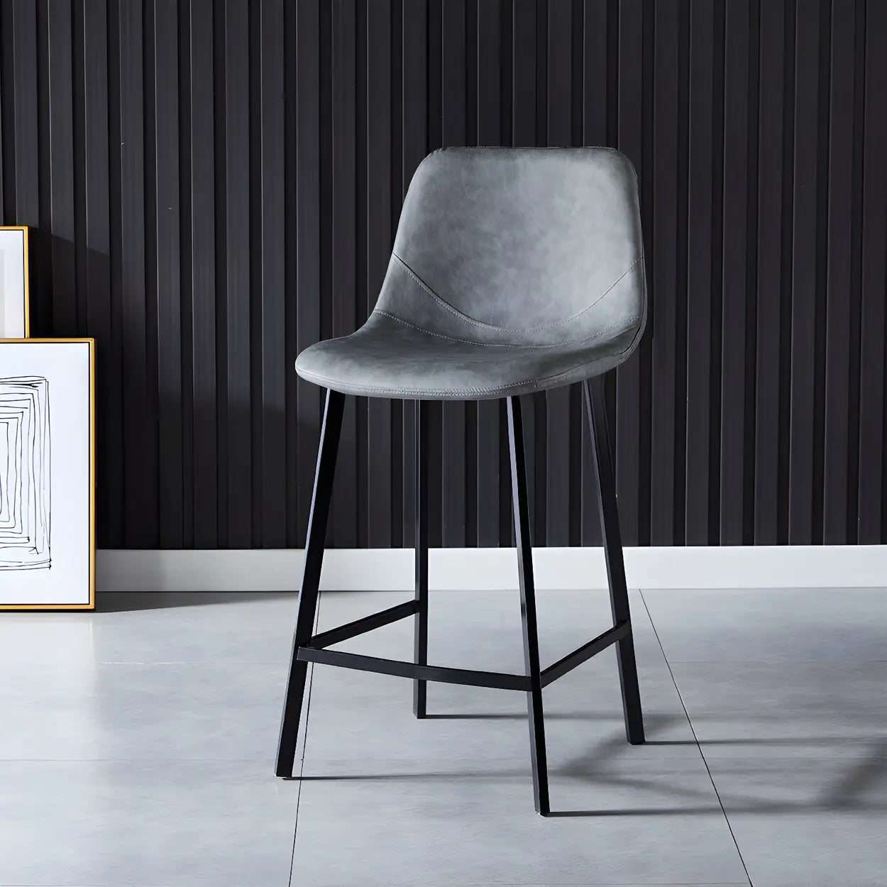 Leather Bucket Iron Bar Stool