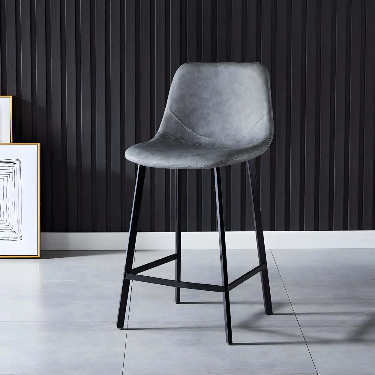 Leather Bucket Iron Bar Stool