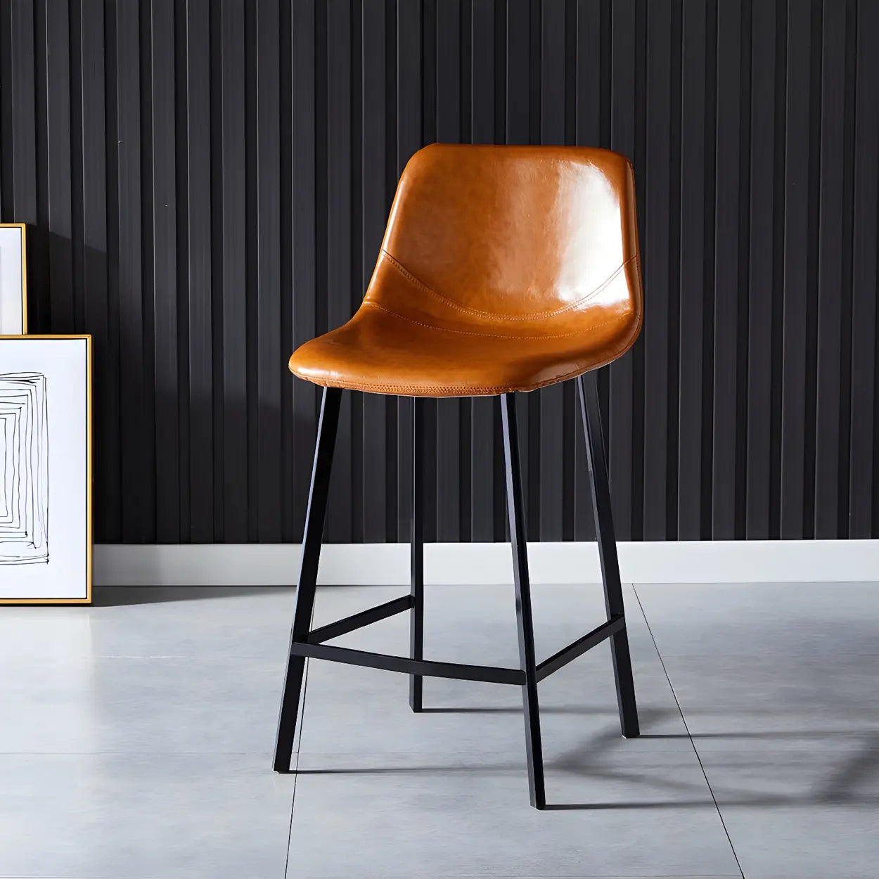 Leather Bucket Iron Bar Stool — 4 Piece Set / Green