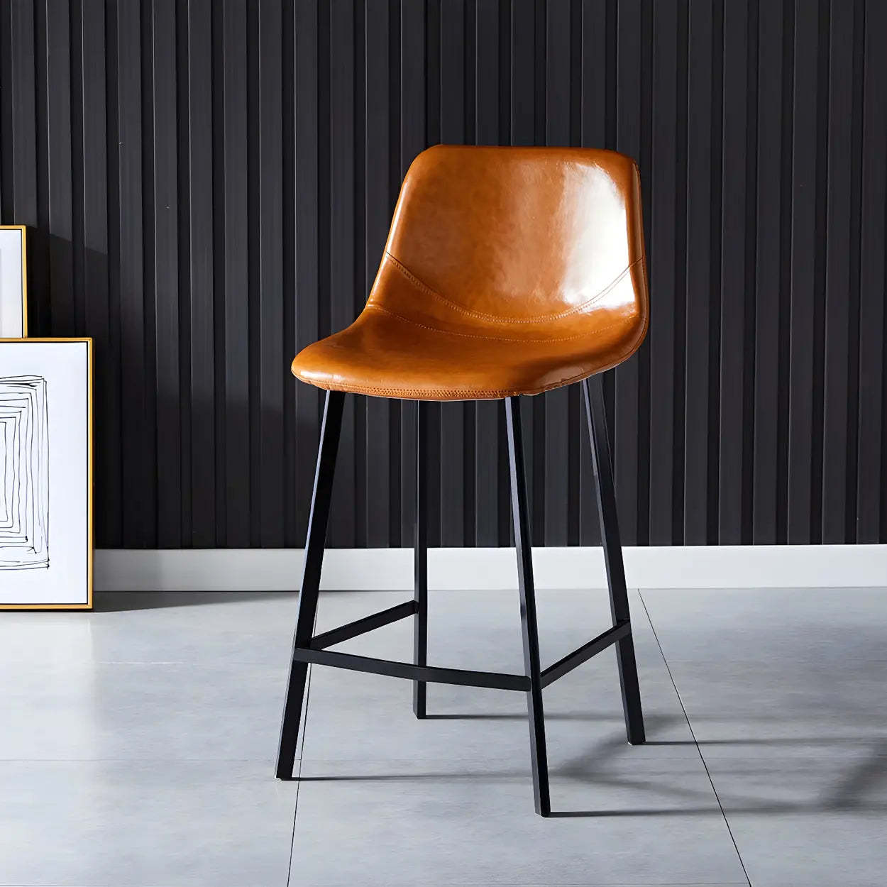 Leather Bucket Iron Bar Stool — 4 Piece Set / Green