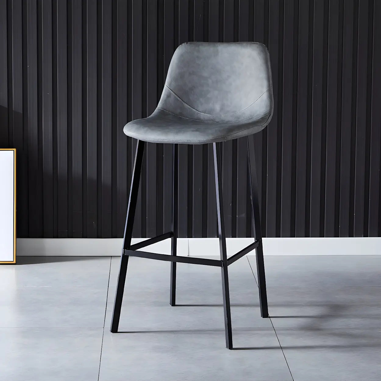 Leather Bucket Iron Bar Stool — 4 Piece Set / Black