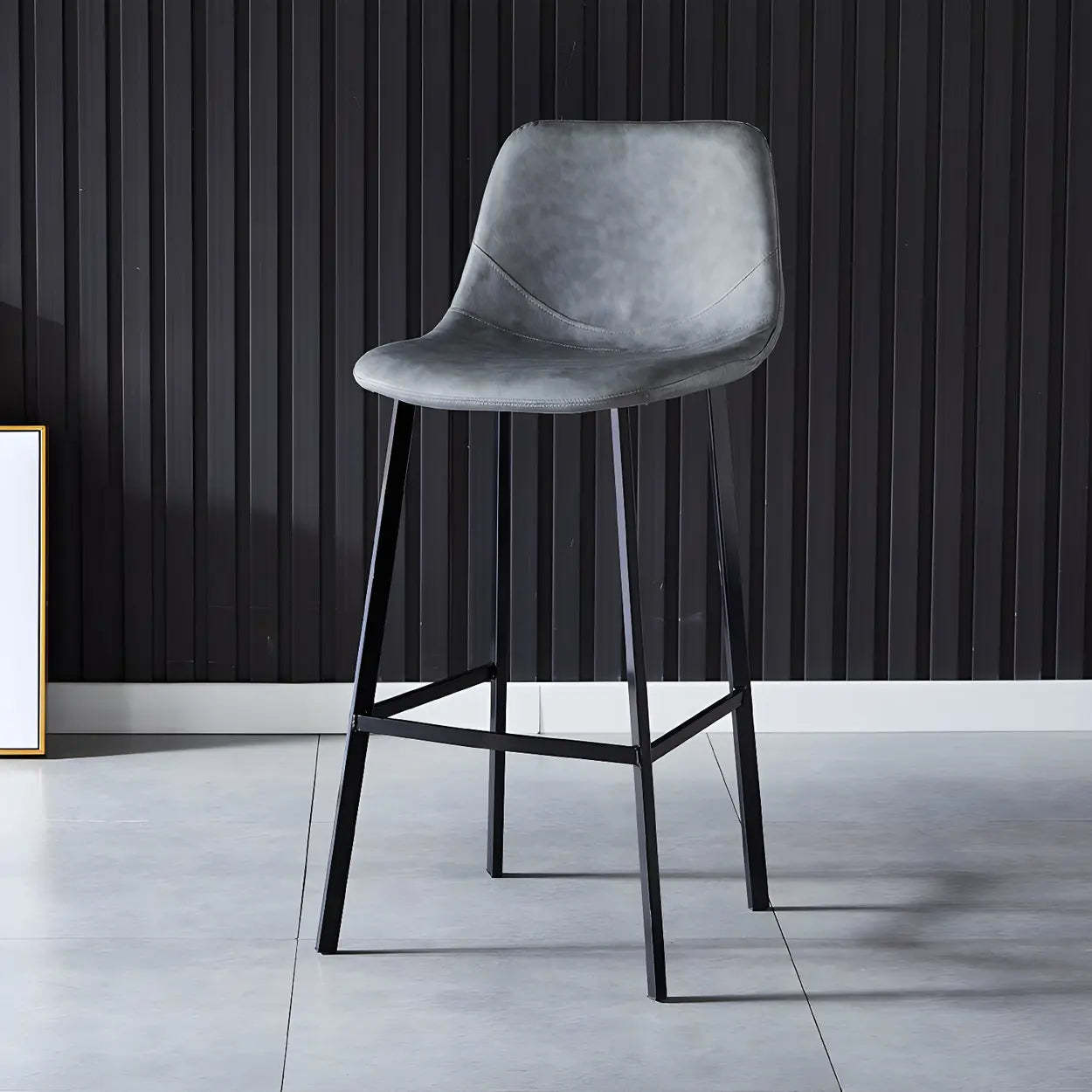 Leather Bucket Iron Bar Stool — 4 Piece Set / Black