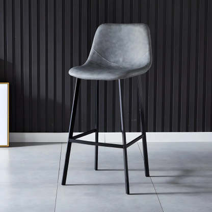 Leather Bucket Iron Bar Stool — 4 Piece Set / Black