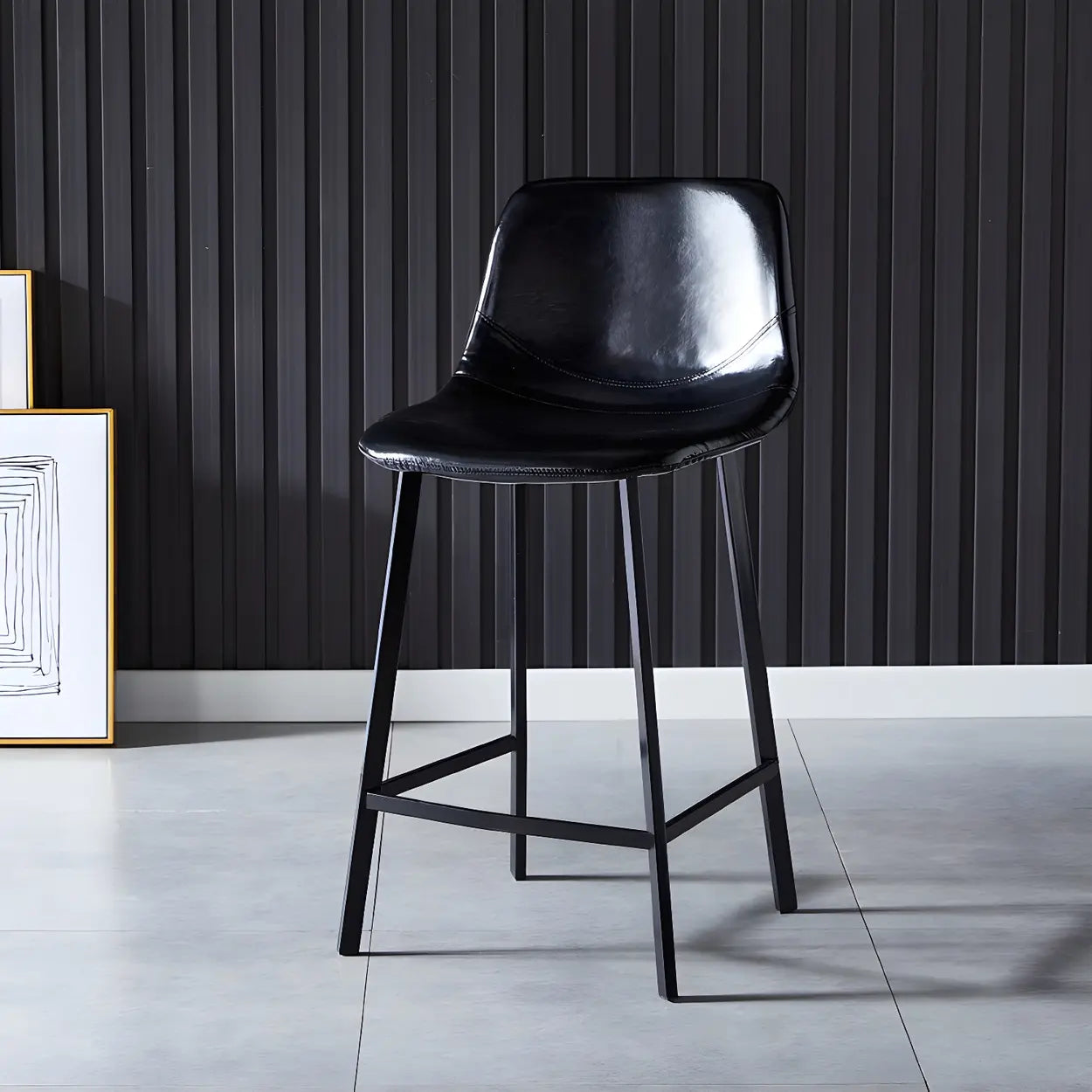 Leather Bucket Iron Bar Stool — 4 Piece Set / Grey
