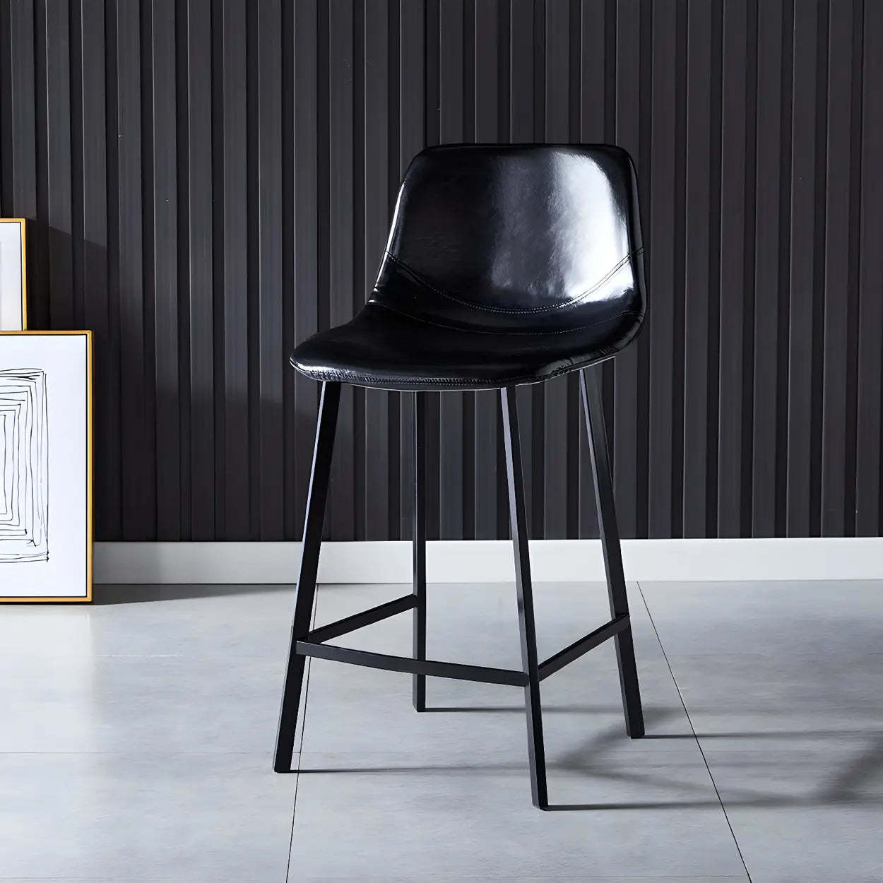 Leather Bucket Iron Bar Stool — 4 Piece Set / Grey
