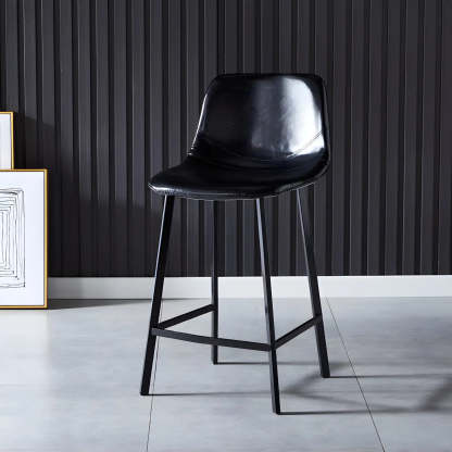 Leather Bucket Iron Bar Stool — 4 Piece Set / Grey