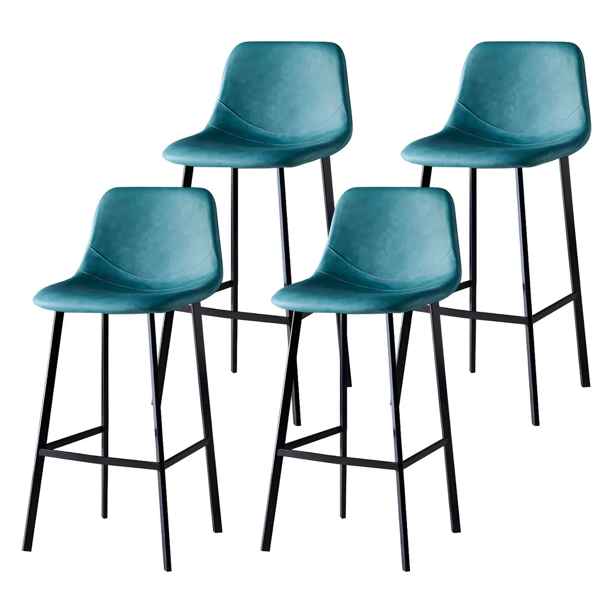 Leather Bucket Iron Bar Stool — 4 Piece Set / Off-White